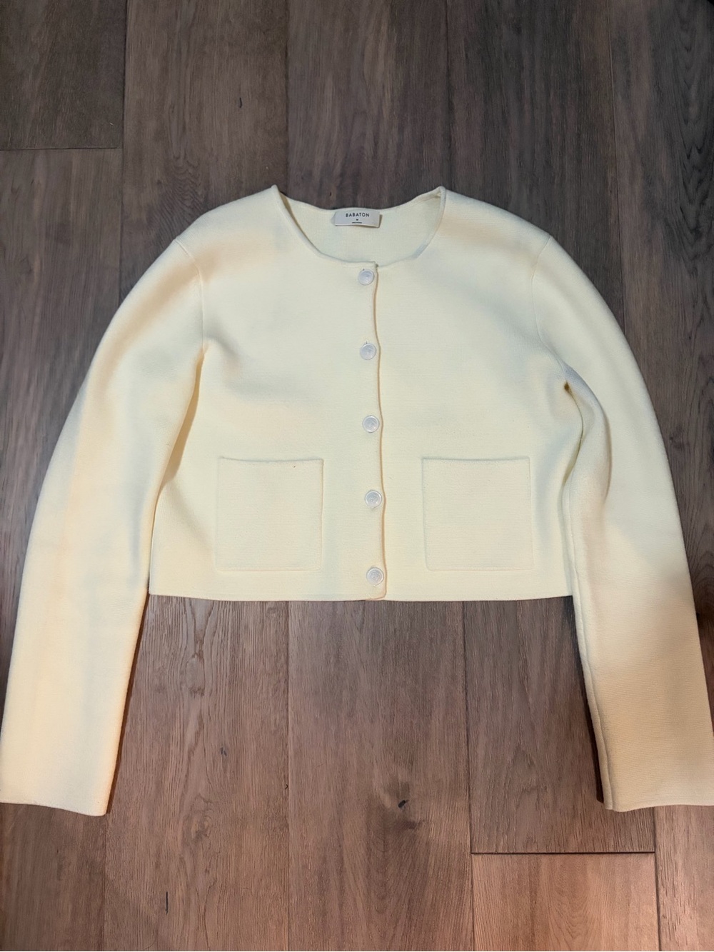 Aritzia Notable Light Birch Cropped Button Cardigan Sweater